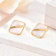 新款时尚INS风方形耳钉，彩色珐琅几何元素耳环，不褪色耳环，百搭个性风格耳环，适合女性佩戴，可用于婚礼、派对、嘉年华、圣诞节、情人节、母亲节等场合，也适合日常佩戴和聚会。 - 金色 - 查看 4