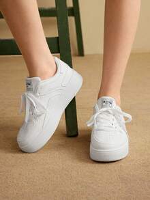 Women's Fashionable & Versatile Low-Top White Sneakers, Thick Sole, Breathable, Non-Slip, Soft Bottom, Student, White, Athletic, Casual, Skateboarding Shoes
