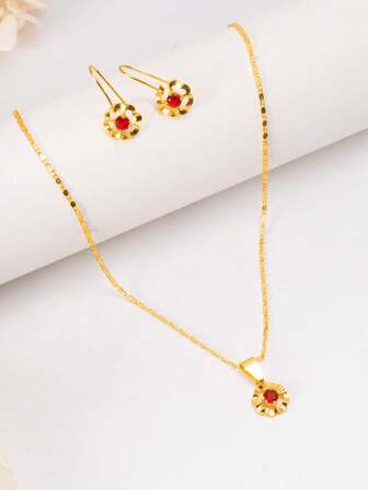 3件套时尚女士首饰套装 - 24K镀金花朵水钻耳环和吊坠，DIY花朵设计，送给女友、妻子、朋友的礼物，节日、生日皆宜