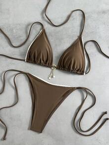 Bộ bikini hai mảnh hở lưng, chất liệu kaki co giãn cao, kiểu dáng thanh lịch thường ngày dành cho nữ. - màu nâu - Xem 3