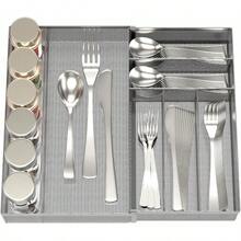 HAWTUtensil Drawer Organizer - Expandable Cutlery Tray Silverware/Flatware Storage Divider For Kitchen Mesh Designing With Non-Slip Rubber Feet Silver - 銀色 - 查看 1