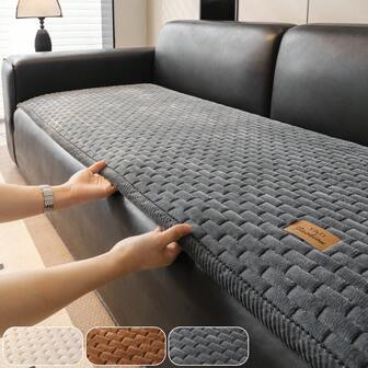 YJCRYSTDIA 1pc High Quality Quilted Thick Plush Sofa Cover, Handmade Corduroy Edged Plush Sofa Cushion Cover, Warm & Comfortable Plush Sofa Pad Cover, Pet Friendly, Machine Washable, All Season Anti-Slip Sofa Pad, Fits 1/2/3/4 Seater Sofa, 3 Colors & 5 Sizes Available, Plush Sofa Cushion Cover, Bedroom/Living Room/Office Furniture Decorative Protective Cover, Soft Texture, Fashionable Sofa Slipcover, Thick Padding, Durable Fabric, Anti-Slip Cover, Decorative Sofa Pad, Household