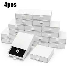 10个白色3.5 x 3.5英寸纸板首饰礼品盒，带盖小型首饰盒，可用于展示项链、戒指、耳环，也可作为耳环、戒指、项链收纳盒。 - 白色 - 查看 11