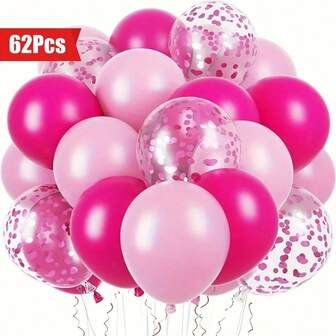 62pcs Set 10/12 Inch Romantic Pink Sequined Latex Balloons, Suitable For Halloween, Christmas, Birthday, Wedding, Engagement, Valentine's Day And Other Party Event Balloon Sets. Indoor And Outdoor Event Decoration Balloons