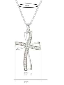925纯银十字架项链，镶嵌立方氧化锆吊坠，适合日常佩戴和送礼。 - 白色 - 查看 4