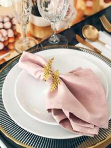 4-20pcs Metal Leaf Napkin Rings, Napkin Holders, Wheat Napkin Rings For Wedding, Christmas Party, Banquet (4pcs Per Set) - Gold - View 7