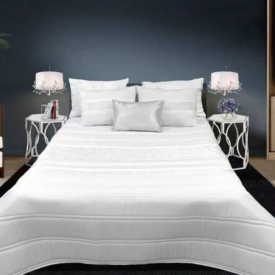 Colcha Edredón decorativa, con dos cojines relleno incluido,edredones cama edredon bouti calidad superior,Cómodo y duradero vale para Cama135/150cm Tamaño 250x260cm - Blanco - Ver 1