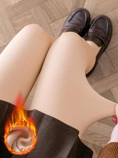 女士加厚保暖打底裤 女士冬季保暖内衬紧身裤 高腰弹力修身性感米色连裤袜，100克/200克保暖内衣