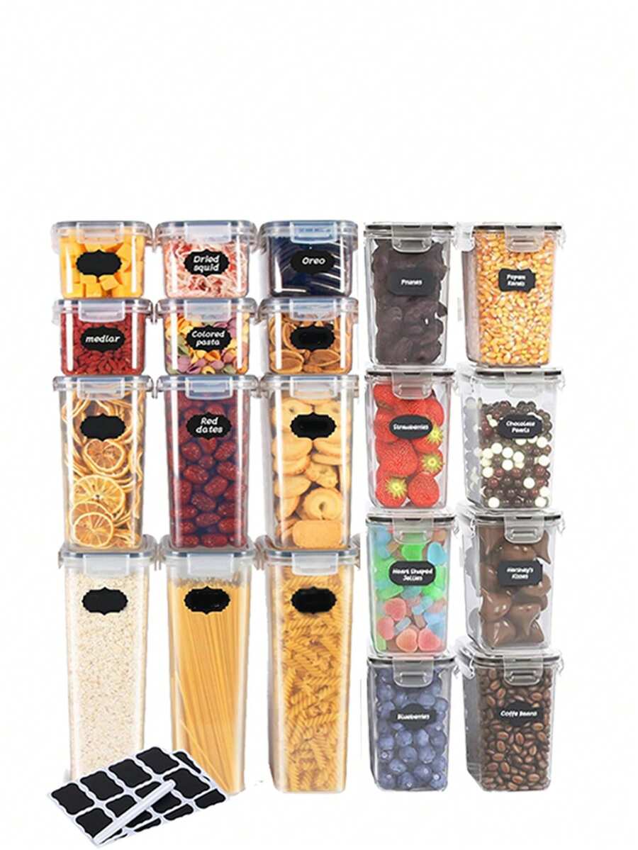 24pcs Airtight Food Storage Containers With Labels Kitchen Canisters For Flour, Sugar, Cereal, Pasta, Tea, Nuts, And Coffee Beans - Keep Food Fresh And Organized