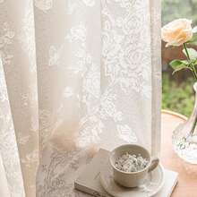 1件装现代法式复古镂空白色幻影蝴蝶薄纱窗帘，卧室客厅阳台高端半透明不透光防勾丝防紫外线遮阳帘，带金属环 - 米色 - 查看 10