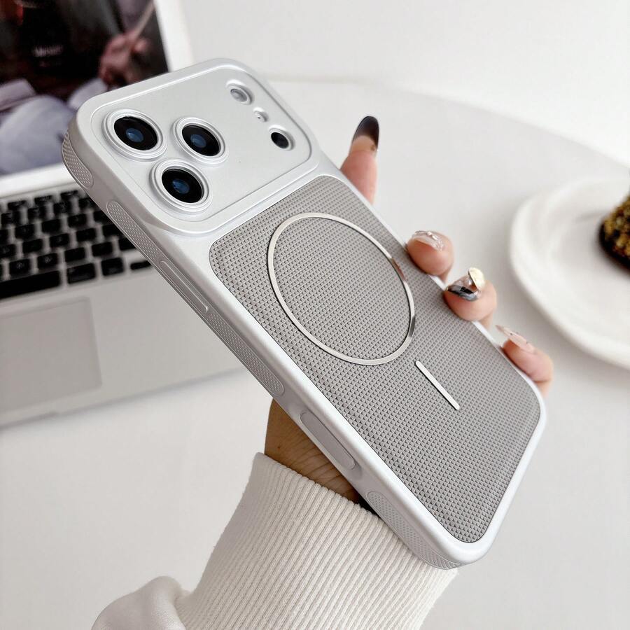 Leather Texture Phone Protective Case Compatible With Iphone 13, 13 Pro Max, 14, 14 Pro Max, 15, 15 Pro Max, 16, 16 Pro Max, 17, 17 Pro Max, 17 Pro - Silver - View 1