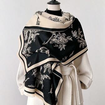 Vinterhalsduk/sjal för kvinnor, lämplig för vardagsbruk, dubbelsidig design i konstkashmirjacquard.