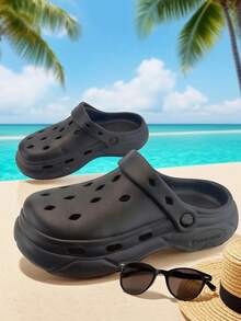 Dép nam đế cao 4cm, thoáng khí, chống thấm nước, chất liệu EVA, nhẹ và thoải mái, thích hợp sử dụng trong nhà/bãi biển/ngoài trời, dép xỏ ngón trang trí hoạt hình DIY. - màu đen - Xem 4