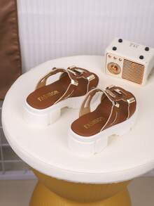 1 Pair Children's PU Leather Thick Sole Casual Slippers, Suitable For Summer