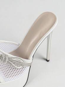 女士时尚水钻绑带高跟凉鞋，性感夜店防水厚底15厘米高跟鞋 - 白色 - 查看 8