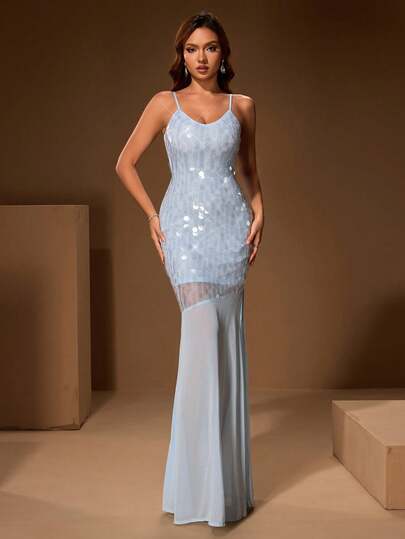 Sexy And Elegant Sparkling Sequin Spliced Chiffon Women's Elegant Long Dress Dress. Suitable For Holiday Weddings, Cocktail Parties,