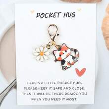 1件/7件/14件套可爱卡通猫咪雏菊钥匙扣套装，附赠“谢谢”和口袋抱抱励志卡片，时尚动物花卉吊坠，可挂在车钥匙和包包上，是送给家人和朋友的贴心礼物。 - 彩色 - 查看 15