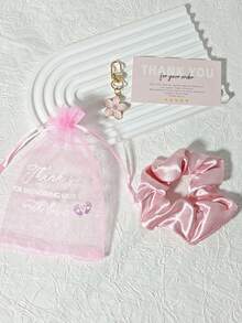 16pcs Gift Set, Includes Charms, Hair Ties, Thank You Tags And Organza Bags, Suitable For Wedding, Birthday Party Gifts, Party Favors, Bridal Shower Gifts, Wedding Decorations, Guest Souvenirs ,Scrunchies ,Scrunchy Hair Ties - Multicolor - View 3