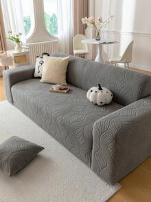 1件几何线条提花绒面沙发套，简约弹力一体式沙发套，宠物友好防滑防污，可机洗，四季通用全包式沙发保护套，附赠1个45x45厘米枕套 - 深灰色 - 查看 8