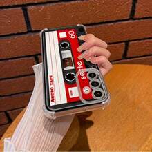 Funda de teléfono con patrón de impresión de cinta magnética retro con protección de cuatro esquinas, compatible con los modelos S25 S24 S23 S22 S21 D20 y A series, compatible con los modelos  17 16 15 14 13 12 11 Pro Max, OPPO series, regalo de Navidad para mujeres. - transparente - Ver 6