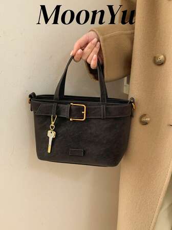 Women's Square Handbag With Buckle Design, Fashion Minimalist Elegant Detachable Shoulder Strap, Suitable For Women, Girls, College Students, Coffee Color