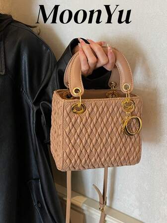 Elegant Square Handbag For Women, Suitable For Shopping, Commuting, Gift-Giving, Khaki Color