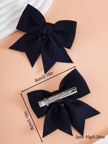 2pcs Navy Blue Bow Hair Clips For Girls, Fashionable & Cute For Everyday Use - Navy Blue - View 3