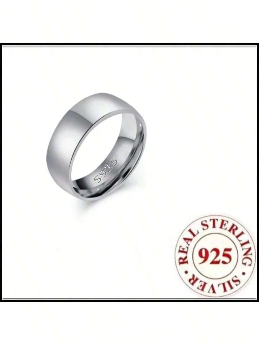 8mm Titanium Steel Plain Couple Rings, S925 Silver Plated, Non-Fading, Personalized Tail Ring, Engagement Jewelry, Eternal Style, Suitable For Casual Wear And Party, Christmas, Birthday, Holiday, Best Friend Gift - Silver - View 1