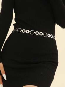 1pc Women's Water Ripple Hollow Circle Party Maramar Classic Waist Cincher Belt Suitable For Summer Daily Leisure Use, Gift For Friends On Christmas - Silver - View 1