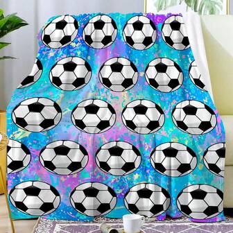 1pc Versatile Flannel Blanket - Football Pattern, Suitable For All Seasons, Easy Care, Soft & Comfortable Gift For Boys & Girls