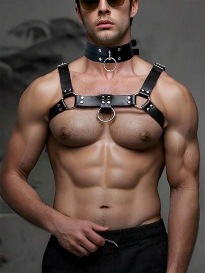 1/2pcs Men's PU Leather Collar And Shoulder Strap, Gothic Style Lingerie Accessory, Suitable For Daily Wear And Party