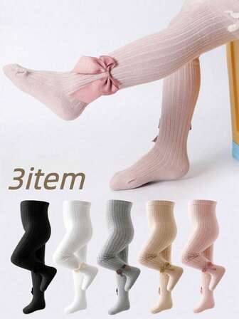 3件套婴儿幼儿打底裤袜子女童紧身裤蝴蝶结紧身裤，款式甜美，适合搭配裙子外出穿着。