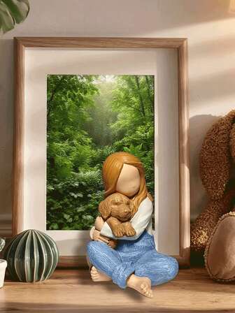1pc Girl Hugging Dog Abstract Figurine, Warm Home Decor, Creative Resin Human & Pet Desktop Ornament, Gift For Dog Lovers, Memorial Statue Decoration, Hugging Dog Household Decor