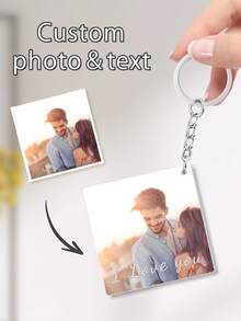 1pc Customize Heart-Shaped Photo Keychain, Personalized Acrylic Photo Keychain, Customized Double-Sided Keychain With Customizable Text On The Front And Back To Personalize Your Favorite Photos For Your Loved Ones, Stainless Steel Decorative Keyring, Double-Sided Heart-Shaped Car Keychain, Valentine Day, Valentine Day Decor Gifts Birthday Graduation,Graphic Print - Multicolor - View 3
