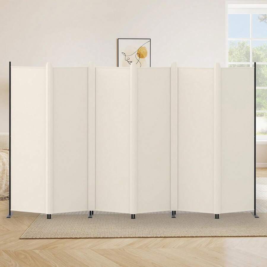Partition, 6 Dividers, Height 69.7 X Width 120.7 Inches (176.3 X 328.7 Cm), Cover Strip Included, Cross Partition, Foldable, Shackle, Freestanding, Fabric, Blindfold Screen, Stylish, Durable - Beige - View 1