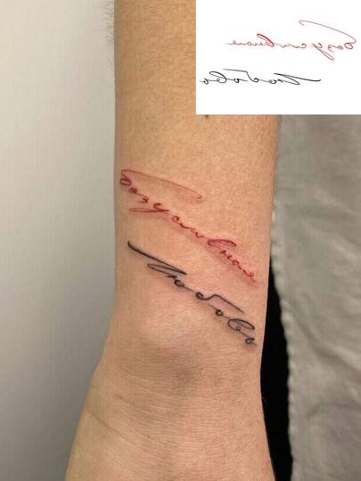 1pc 4-7 Days Lasting Herbal Temporary Tattoo, Gothic Style Black & Red English Text Pattern Tattoo Sticker For Men, Waterproof Temporary Tattoo Sticker Suitable For People