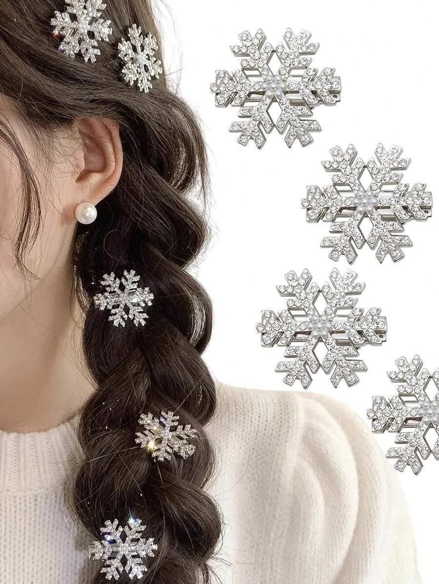 2/8pcs Snowflake Hair Clips, Elegant Hair Accessories For Girls In Winter, Best Decor For Holiday Parties - Multicolor - View 1