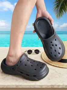 Dép nam đế cao 4cm, thoáng khí, chống thấm nước, chất liệu EVA, nhẹ và thoải mái, thích hợp sử dụng trong nhà/bãi biển/ngoài trời, dép xỏ ngón trang trí hoạt hình DIY. - màu đen - Xem 5