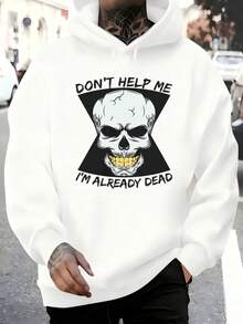 Men's Hooded Sweatshirt, Women's Men's Fashion Black Hoodie With Skull Print And "Don't Help Me I'm Already Dead" Text For Daily Use And Casual Occasions Winter Spring, Christmas Outfit Ideas, Perfect For Outdoor Activities, Parties, And The Best Gift For Friends. - 白色 - 查看 1