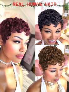 Short Pixie Cut Wig For Human Hair Curly Short Wig For Women Human Hair 1B,99J,4# Colored Pixie Wigs For Women Layered Short Glueless Wig Pixie Wigs Human Hair For Christmas, Daily Use Fashion Layered Short Wigs With Bangs Easy To Wear Put On And Go Wig