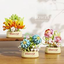 12pcs Micro Particle Flower Potted Building Blocks, Mini Particle Assembly, ABS Material, Suitable For Children 6+ Years Old, Develop Hands-On Ability, Can Be Desktop Decor, Window Display Collection, Holiday Small Gift, Gift Box Packaging - Multicolor - View 3