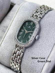 1件 Pablo Raez 女士银色腕表，绿色，原创迷人腕表，椭圆形奢华不锈钢配件，镶嵌水钻，金属钢表带，不褪色金色，优雅腕表，新款复古女孩派对设计石英表 - 均碼 - 查看 13