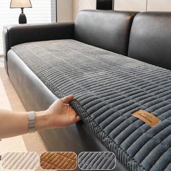 YJCRYSTDIA 1pc High Quality Quilted Thick Plush Sofa Cover, Handmade Corduroy Edged Plush Sofa Cushion Cover, Warm & Comfortable Plush Sofa Pad Cover, Pet Friendly, Machine Washable, All Season Anti-Slip Sofa Pad, Fits 2/3/4 Seater Sofa, 3 Colors & 5 Sizes Available, Plush Sofa Cushion Cover, Bedroom/Living Room/Office Furniture Decorative Protective Cover