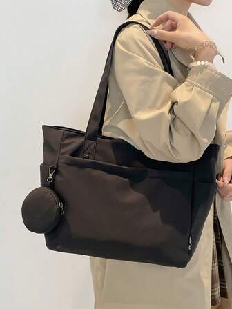 Set de 2 bolsas de tela - Bolso de mano de mujer de nailon con múltiples bolsillos, bolso de moda ligero y casual, bolso de hombro práctico y versátil para compras, con monedero