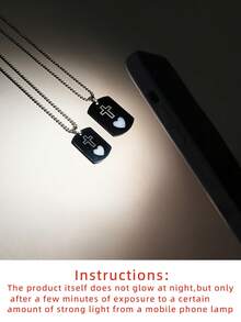 2pcs/Set SHEISFREEDOM Glow-In-The-Dark Couple/Friendship Stainless Steel Heart & Cross Pendant Necklace & Bracelet Set, Casual Jewelry Suitable For Daily Wear And Holiday Gifts, Comes With Brand Box