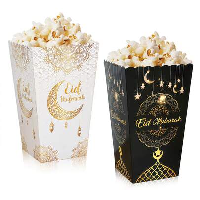 18pcs Eid Mubarak Paper Popcorn Boxes, Ramadan Cookies Candy Gift Boxes, Party & Home Decor, Eid Festival Gifts