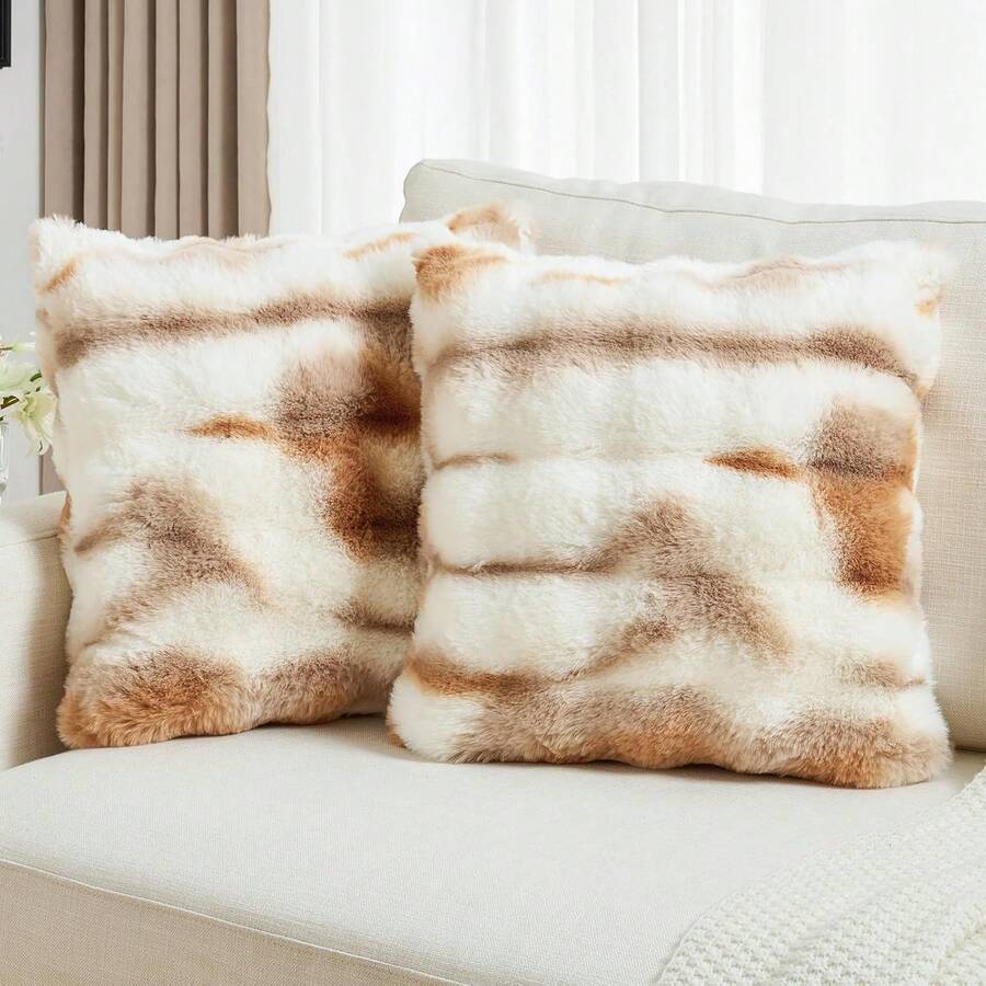 1pc Solid Color Cushion Cover (Pillow Insert Not Included), Soft Faux Fur Large Striped Pillow Sham, Suitable For Living Room Sofa
