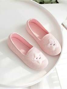 Cute Star Decor Slippers, TPR Sole, Lightweight Flat House Shoes, Soft Non-Slip Bedroom Slippers - Pink - View 1