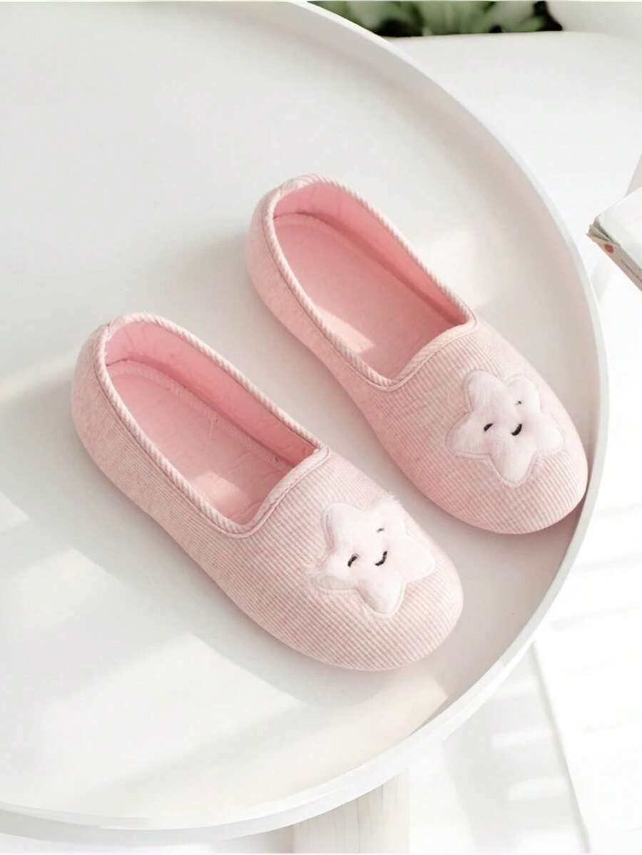 Cute Star Decor Slippers, TPR Sole, Lightweight Flat House Shoes, Soft Non-Slip Bedroom Slippers - Pink - View 1