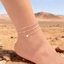 Three Heart-Shaped Anklets For Women, Plated In 925 Silver Or 18K Gold. - 銀色 - 查看 2
